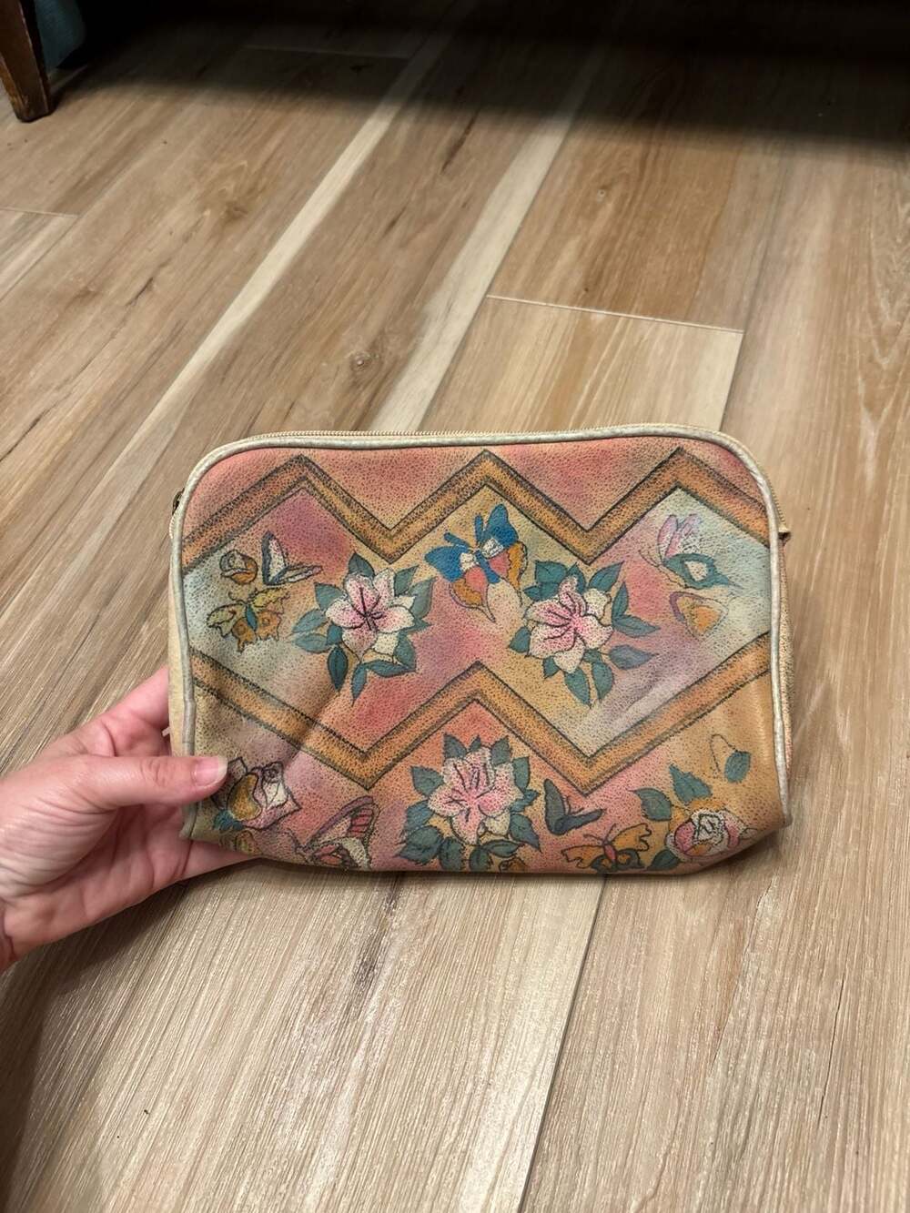 Emily Ann Hand Painted Leather Cosmetic Bag Floral